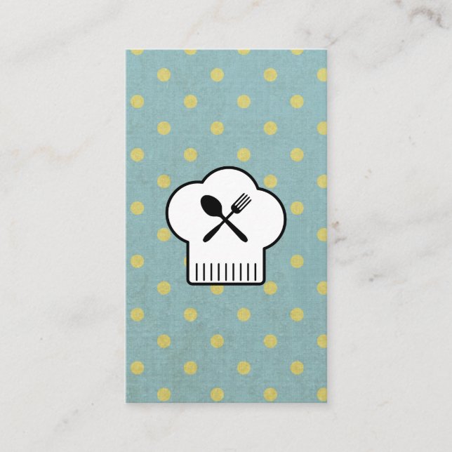 Chefs Hat Silverware Polka Dots Business Card (Front)