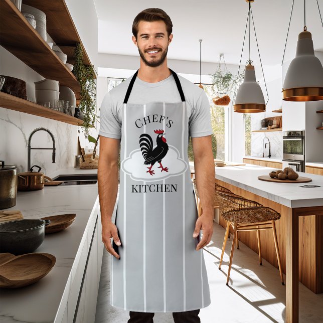 Chef's Kitchen Rooster Striped Apron (Apron featuring a simple striped design with an optional rooster and cloud or circle background)