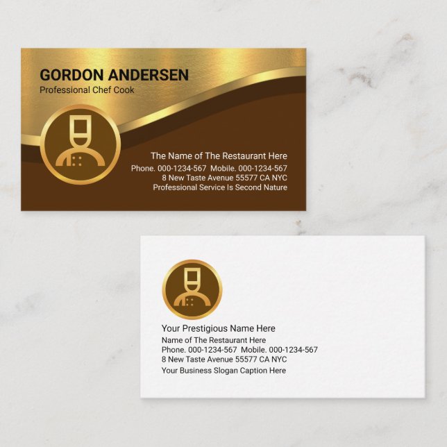 Chef's Luxurious Gold Curve Wave Lines Business Card (Front/Back)