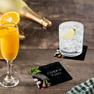 Chef's table rustic cooking food party square paper coaster