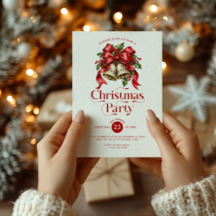 Cheistmas Bells & Holly Decoration Party Invitation