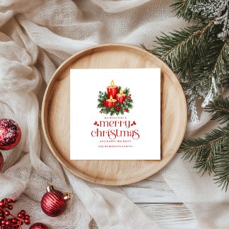 Cheistmas Candles & Holly Decoration Party Napkin
