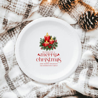 Cheistmas Candles & Holly Decoration Party Paper Plate