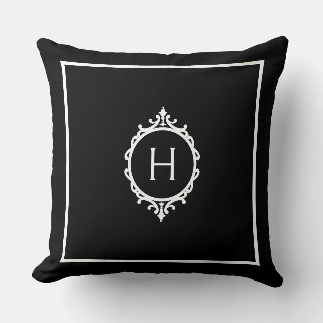 Chelsea Black and White Monogrammed Cushion (Front)