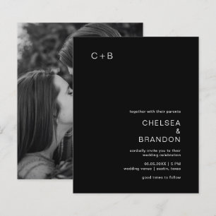 Chelsea Black Modern Wedding Invitation