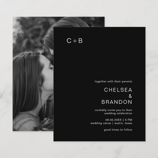 Chelsea Black Modern Wedding Invitation (Front/Back)