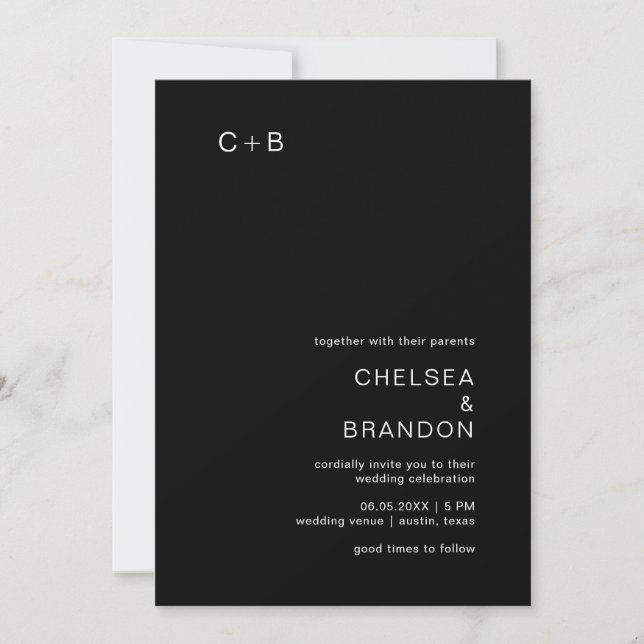 Chelsea Black Modern Wedding Invitation (Front)