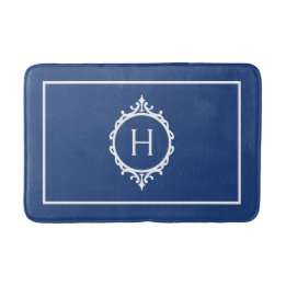 Chelsea Blue and White Monogrammed Bath Mat