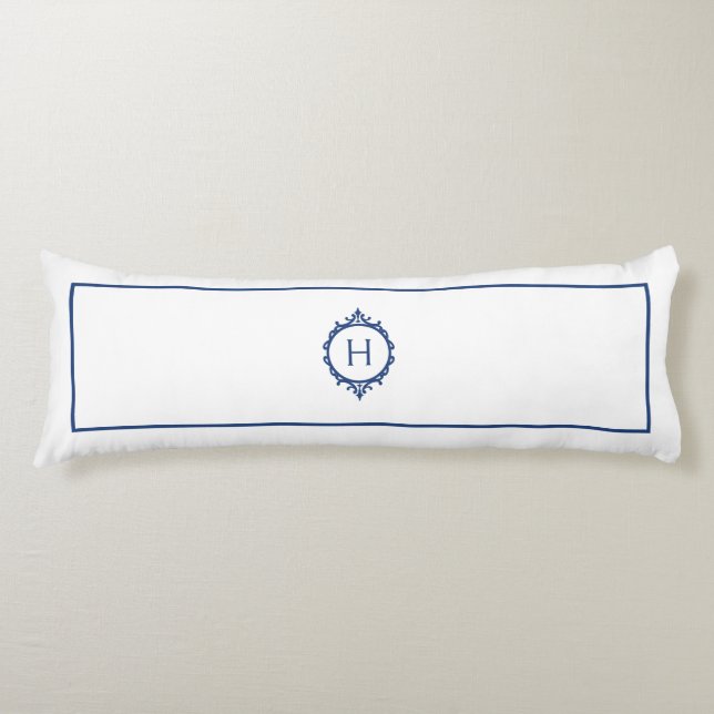 Chelsea Blue and White Monogrammed Body Pillow (Front)