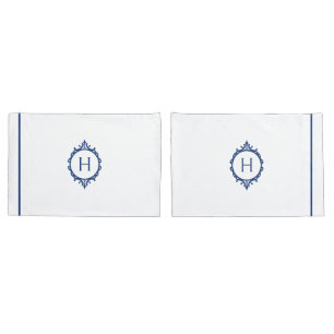 Chelsea Blue and White Monogrammed Pillowcase