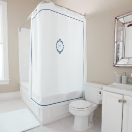 Chelsea Blue and White Monogrammed Shower Curtain
