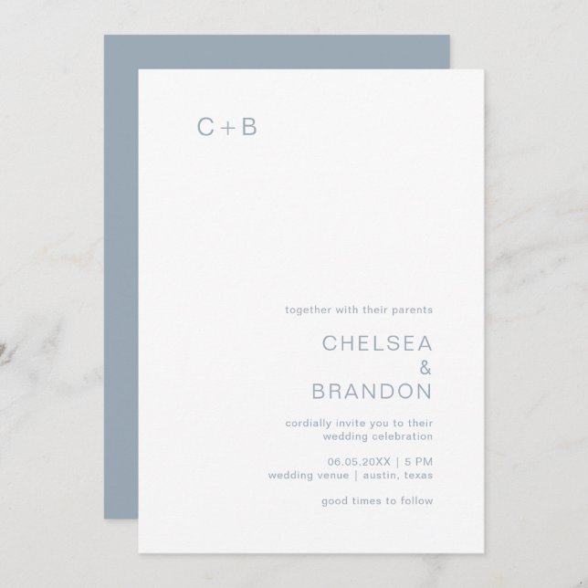 Chelsea Dusty Blue Modern Wedding Invitation (Front/Back)