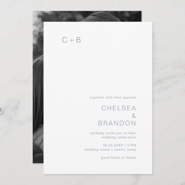 Chelsea Dusty Blue Modern Wedding Invitation (Front/Back)