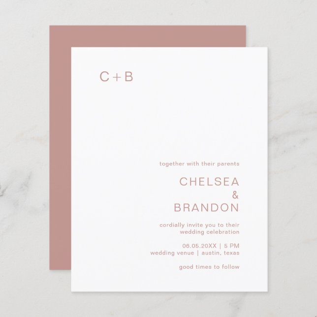 Chelsea Dusty Pink Modern Wedding Invitation (Front/Back)