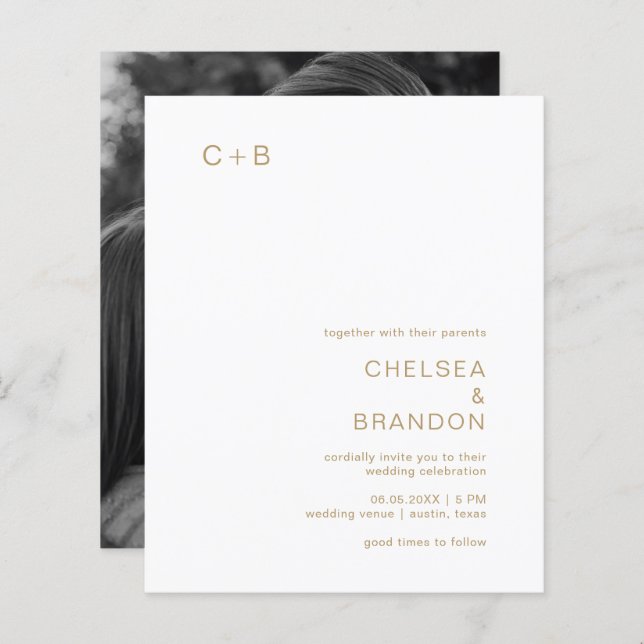 Chelsea Gold Modern Wedding Invitation (Front/Back)