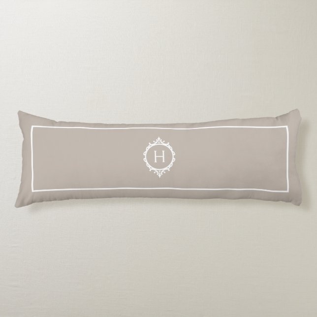 Chelsea Light Taupe and White Monogrammed Body Cushion (Front)