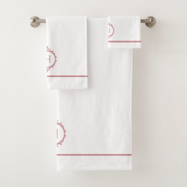 Chelsea Pink Blush and White Monogrammed Bath Towel Set (Insitu)