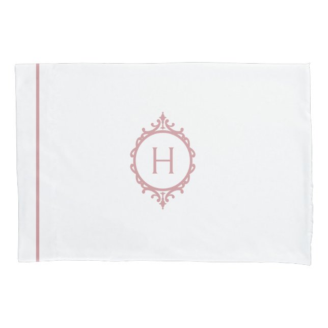 Chelsea Pink Blush and White Monogrammed Pillowcase (Front-Left)