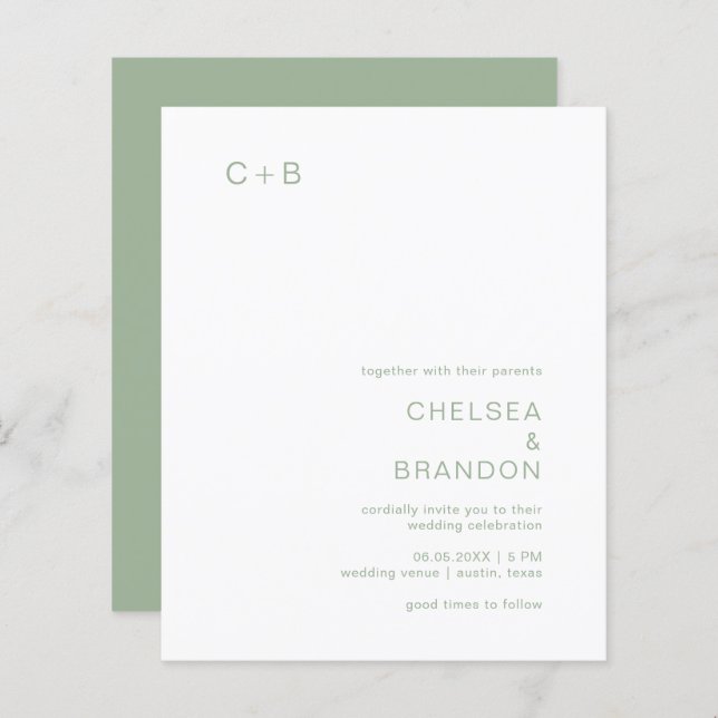 Chelsea Sage Green Modern Wedding Invitation (Front/Back)