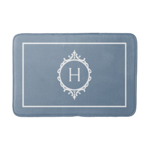 Chelsea Stormy Blue and White Monogrammed Bath Mat