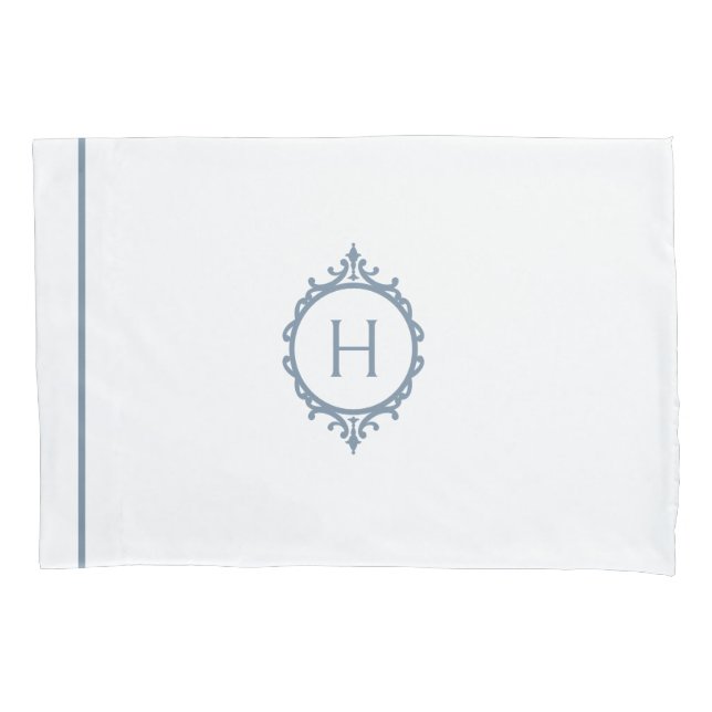 Chelsea Stormy Blue and White Monogrammed Pillowcase (Front-Left)