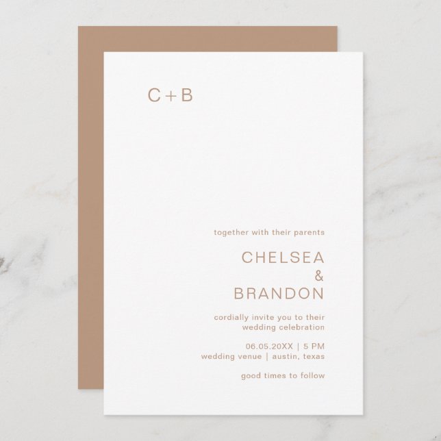 Chelsea Taupe Modern Wedding Invitation (Front/Back)