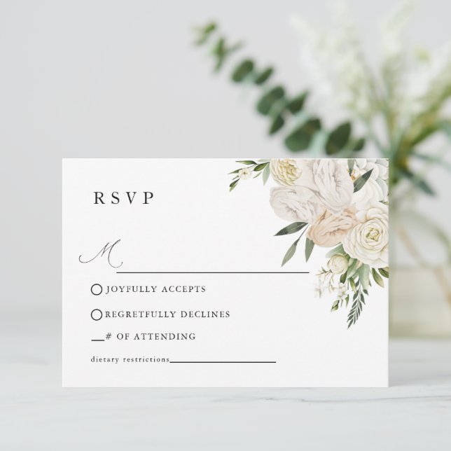 CHELSEA Watercolor White Blooms Wedding  RSVP Card (Standing Front)