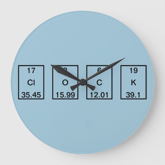 Chemical Elements Chlorine Oxygen Carbon Potassium Large Clock (Front)