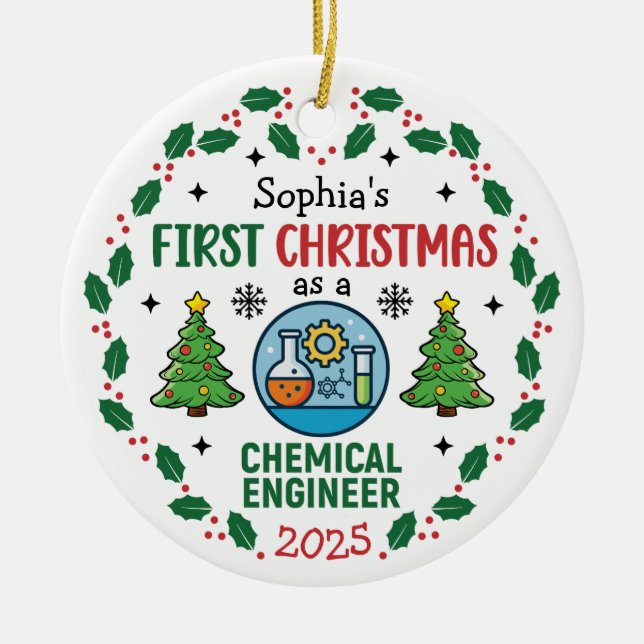 Chemical Engineer First Christmas Personalised Ceramic Tree Decoration (Front)