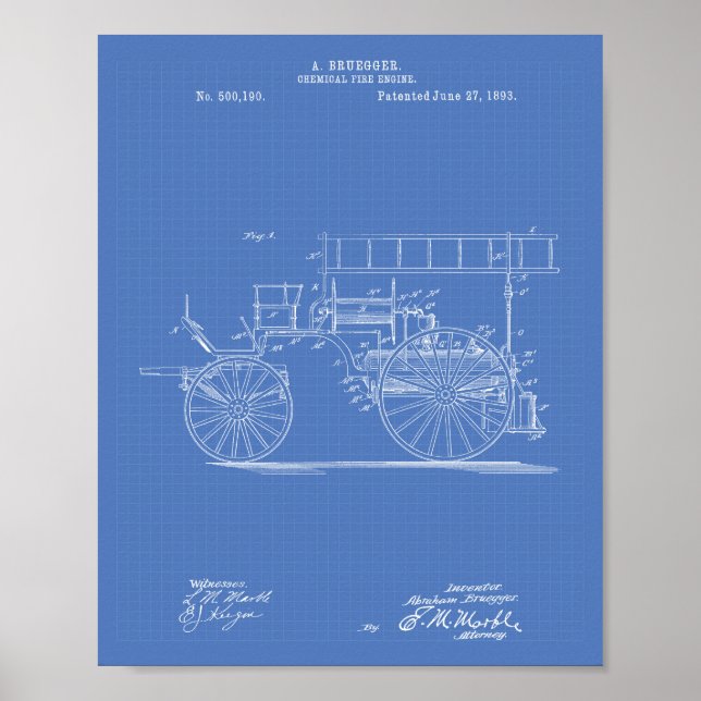 Chemical Fire Engine 1893 Patent Art Blueprint Poster (Front)