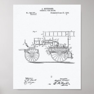 Chemical Fire Engine 1893 Patent Art White Paper Poster