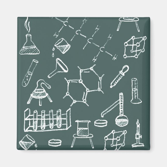 Chemical lab equipment scribbles magnet (Front)