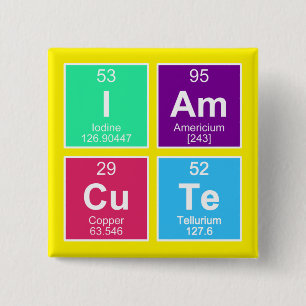 Chemical periodic table of elements: IAm CuTe 15 Cm Square Badge