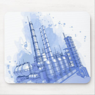 Chemical plant & watercolor background mouse pad