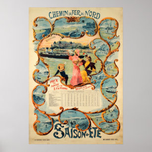 Chemin de fer du Nord Saison Dete Vintage Travel Poster