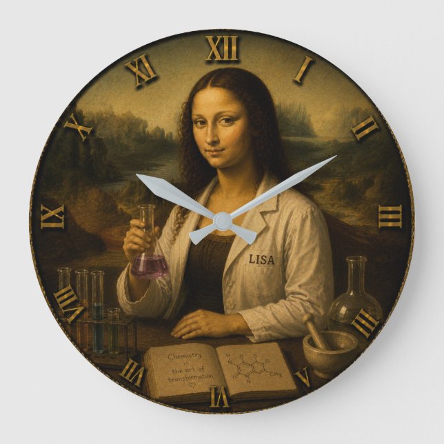 Chemist Funny Mona Lisa Chemistry Lab Gift Large Clock (Front)
