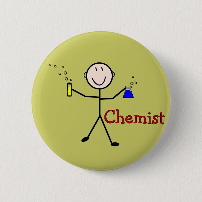 Chemist Gifts-Stick Person With Test Tubes 6 Cm Round Badge (Front)