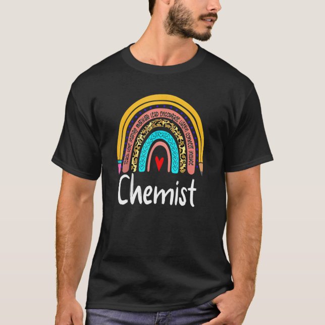 Chemist Leopard Rainbow Back To School Teacher Che T-Shirt (Front)