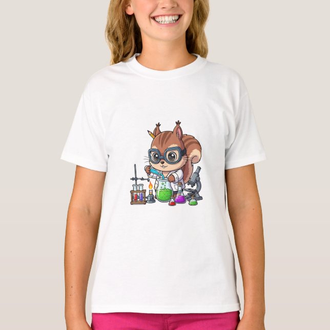 Chemist Squirrel Scientist Illustration Kids T-Shirt (Front)