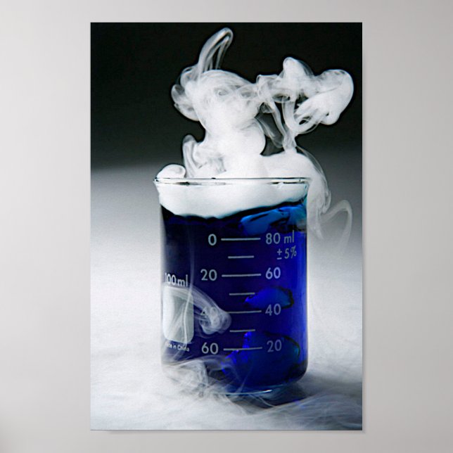 Chemistry Beaker Blue Liquid, smoke Poster (Front)