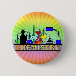 CHEMISTRY BEAKERS AND FLASKS LOGO 6 CM ROUND BADGE