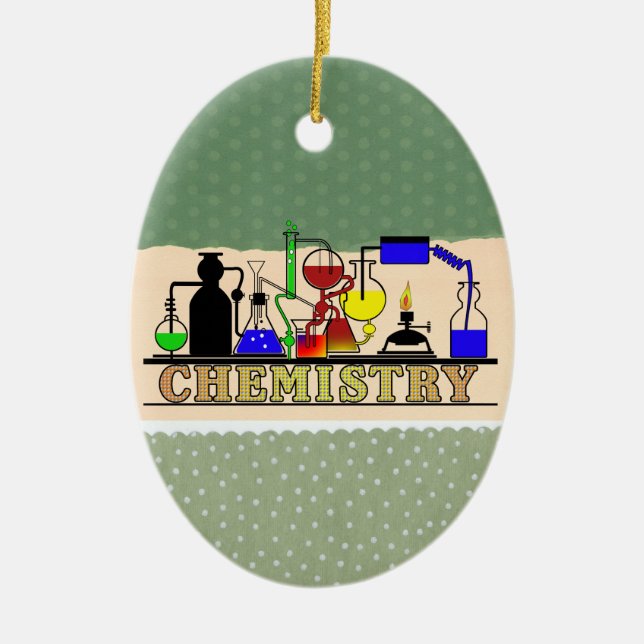 CHEMISTRY BEAKERS AND FLASKS LOGO CERAMIC TREE DECORATION (Front)