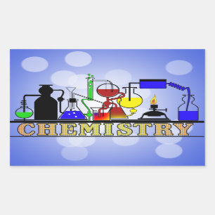 CHEMISTRY BEAKERS AND FLASKS LOGO RECTANGULAR STICKER