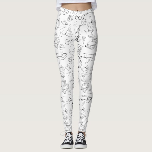 chemistry black and white scribbles leggings (Front)
