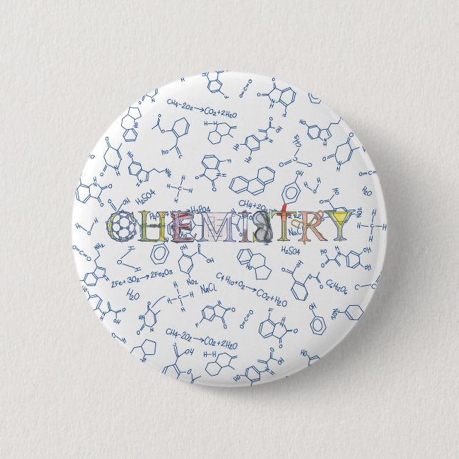 Chemistry diagram pattern and typography 6 cm roun round badge (Front)