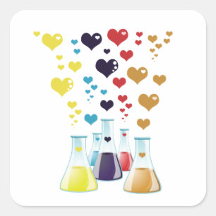 Chemistry Flask, Hearts - Red Blue Yellow Purple Square Sticker