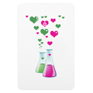 Chemistry Flask, Lab Glassware, Heart - Pink Green Magnet