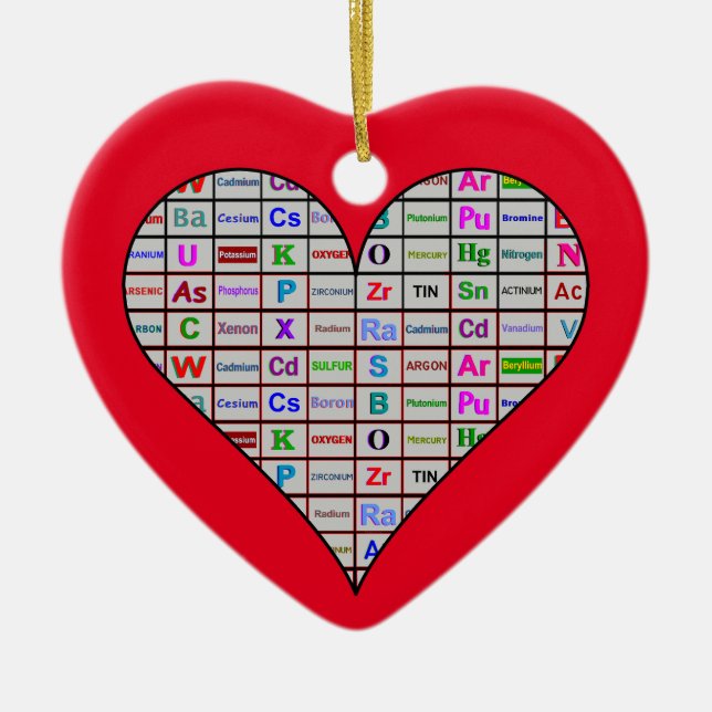 Chemistry Heart Elements Ceramic Tree Decoration (Front)