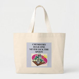 chemistry: never lick the spoon large tote bag