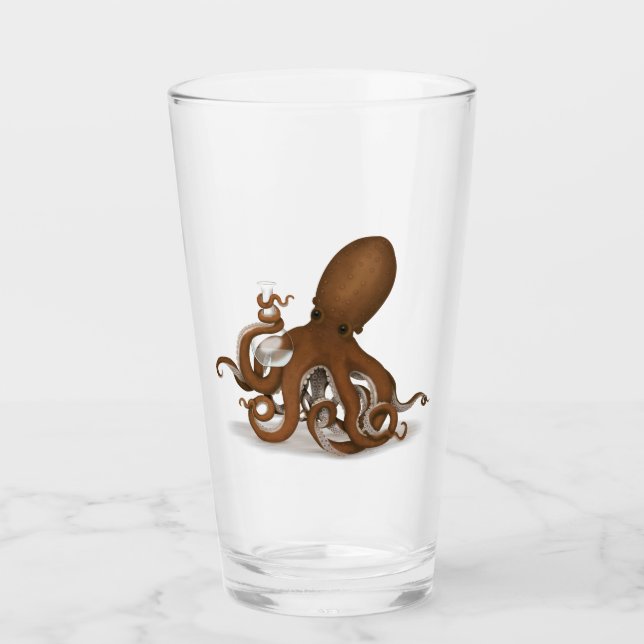 Chemistry Octopus Holding Flask Steampunk Science Glass (Front)